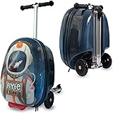 Flyte Scooter Suitcase Folding Kids Luggage – Sammie the Spaceman, 18 Inch Hardshell, Ride On with Wheels, 2-in-1, 25 Litre C