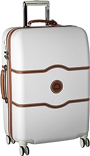 DELSEY Paris Chatelet Hard+ Hardside Luggage with Spinner Wheels, Champagne White, Checked-Medium 24 Inch, with Brake