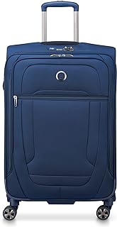 DELSEY Paris Helium DLX Softside Expandable Luggage with Spinner Wheels, Navy Blue, Checked-Medium 25 Inch