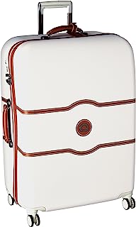 DELSEY Paris Chatelet Hard+ Hardside Luggage with Spinner Wheels, Champagne White, Checked-Large 28 Inch, with Brake